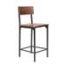 25 Inch Counter Stool Chair, Brown Wood Seat and Back, Black Metal Legs