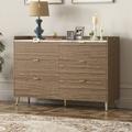 Mercer41 Aghamjot 6 - Drawer Dresser Storage Cabinet w/ Marbling Worktop Wood in Brown | 37.03 H x 54.73 W x 16.07 D in | Wayfair