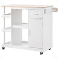 Winston Porter Multipurpose Kitchen Cart Cabinet w/ Side Storage Shelves Adjustable Storage Shelves in White | Wayfair