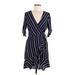 Charlotte Russe Casual Dress - Wrap Plunge 3/4 sleeves: Blue Stripes Dresses - Women's Size Medium