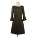 New York & Company Casual Dress - A-Line Crew Neck 3/4 sleeves: Brown Solid Dresses - Women's Size Small