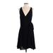 Amour Vert Casual Dress - A-Line V Neck Sleeveless: Black Solid Dresses - Women's Size Small