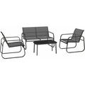 4-teilige Gartengarnitur, 2 Sessel, 2-Sitzer-Sofa, Tisch mit Glasplatte, atmungsaktiver Stoff,