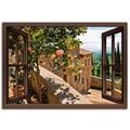 ARTland Leinwandbilder Wandbild Bild auf Leinwand Fensterblick Rosen auf Balkon Toskana Größe: 130x90 cm