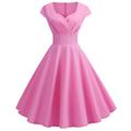 robe swing femme robes de thé vintage robe midi noir jaune rose manches courtes couleur pure ruché printemps été col rond vintage week-end quotidien mince s m l xl xxl