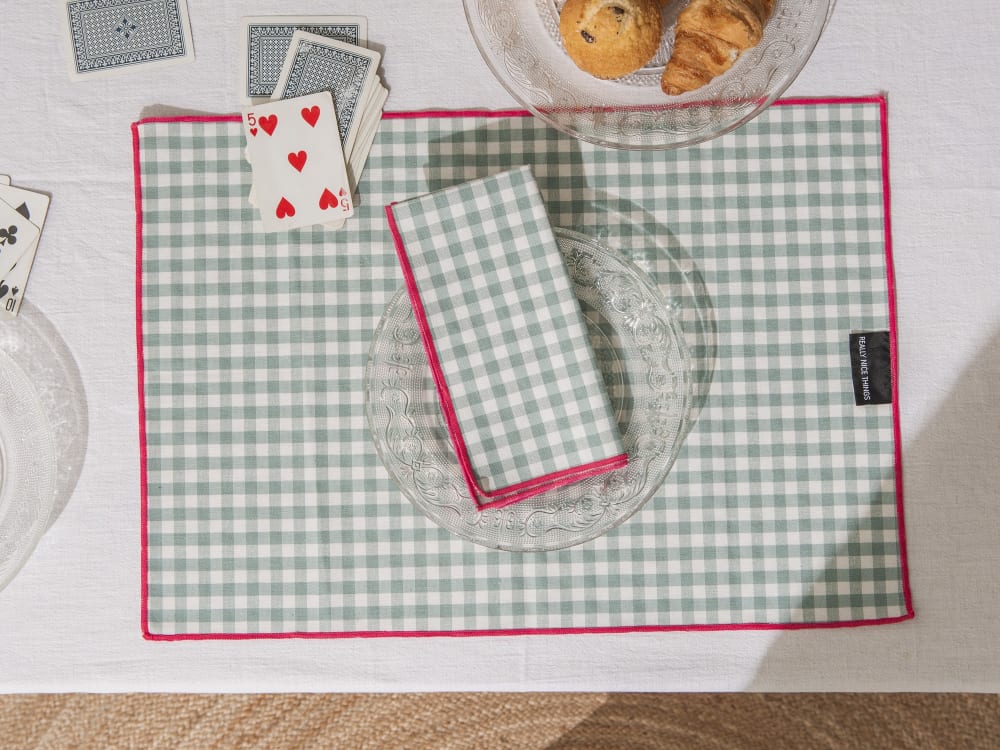 Ensemble de table 8 pièces en coton et polyester eau de mer et violet