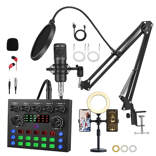Komplettes Podcast-Studio-Paket BM800 Kondensatormikrofon V8S Audio-Interface Fülllicht Flexible Stromversorgungsoptionen Hervorragende Lautstärkeregelung Image