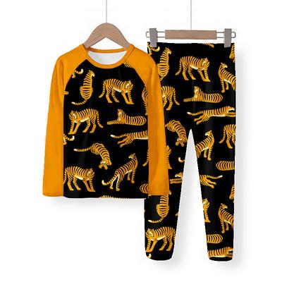 Boys 3D Tiger Pajama Sets Long Sleeve 3D Print Fall Winter Fashion Cool Daily Kids 3-12 Years Crew Neck Home Causal Indoor Regular Fit