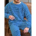 Men's Loungewear Sleepwear Pajama Set Pajama Top and Pant 2 Pieces Stripe Stylish Casual Comfort Home Daily Flannel Comfort Crew Neck Long Sleeve Pullover Pant Elastic Waist Summer Spring Blue Purple