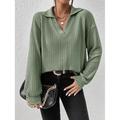 Women's Polo T shirt Tee Plain Daily Weekend Black Green Khaki Long Sleeve Fashion Shirt Collar Regular Fit Fall Winter