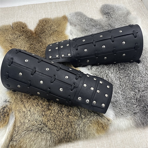 Retro Vintage Punk Gothic Mittelalterlich Rüstung Armband Handgelenkstütze Wikinger Tempelritter Kreuzritter Ranger Schildmaid Bogenschießen Kostüm Herren Vikinger Fantasie Halloween Karneval Image
