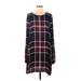 BCBGeneration Casual Dress - Shift Scoop Neck Long sleeves: Burgundy Plaid Dresses - Women's Size Medium