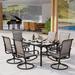 Perfect 9 Pieces Patio Dining Set Rectangular Expandable Black Metal Table with 10 Padded Textilene Fabric Swivel Chairs Outdoor Furniture Set for Garden Poolside Backyard Porch