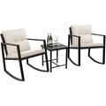 Popular Flamaker 3 Pieces Patio Furniture Set Rocking Wicker Bistro Sets Modern Outdoor Rocking Chair Furniture Sets Clearance Cushioned PE Rattan Chairs Conversation Sets with Coffee Tab