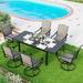 Perfect 7 Pieces Patio Dining Set Rectangular Expandable Black Metal Table with 9 Padded Textilene Fabric Swivel Chairs Outdoor Furniture Set for Garden Poolside Backyard Porch