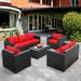 Popular Patio Furniture Sofa Set Outdoor Wicker Sectional Couch with Storage Table No-Slip Cushions Furniture Covers Grey