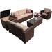 Popular Patio 8 Pieces Patio Furniture Set Outdoor Sectional Sofa PE Wicker Patio Conversation Sets with Storage Box Coffee Table Three Red Pillows Brown
