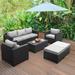 Popular Pieces Patio Wicker Furniture Set Outdoor PE Rattan Conversation Couch Sectional Chair Sofa Set with Royal Blue Cushion