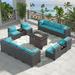 Popular Outdoor Patio Furniture Set 12 Pieces Outdoor Furniture All Weather Patio Sectional Sofa PE Wicker Modular Conversation Sets with Coffee Table 10 Chairs & Seat Clips(Dark Blu