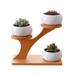 Flowerpot with 3-tier Bamboo Shelf Ceramic Modern Simple Houseplant Home Decor Live Indoor