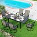 Perfect 9 Pieces Patio Dining Set Rectangular Expandable Black Metal Table with 10 Padded Textilene Fabric Swivel Chairs Outdoor Furniture Set for Garden Poolside Backyard Porch