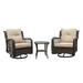 3 Pieces Outdoor Patio Bistro Rocking Chair Set Rattan 360-Degree Wicker Swivel Conversation Set with Cushions and Glass-Top Coffee Table Heavy Duty Funiture Set for Porch Balcony Khaki