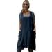 HAXMNOU Womens Dresses Cotton Linen Pinafore Square Cross Apron Garden Work Pinafore Dress Casual Dresses for Women Blue S