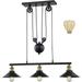 YINCHEN Three-Light Pulley Pendant Light Industrial Farmhouse Chandelier Modern Pendant Lighting Adjustable Rustic Vintage Ceiling Lights Fixture for Kitchen Island Dining Room Foyer Black