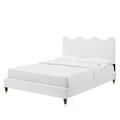 Platform Bed Frame Twin Size White Velvet Modern Contemporary Bedroom Master Guest Suite Room