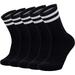 Ultrafun 5 Pairs Striped Crew Socks Cotton Cushioned Athletic Sports Running Socks for Men Women Teens (Medium White)