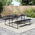 Living And Home Black Wood Texture Foldable 4 Seater Picnic Table And Bench Set