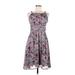 ROMY Casual Dress - A-Line Square Sleeveless: Gray Floral Dresses - Women's Size Medium