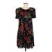 Leather Co. By Liz Claiborne Casual Dress - Mini Scoop Neck Short sleeves: Black Floral Dresses - Women's Size 6