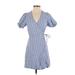 Old Navy Casual Dress - Wrap V-Neck Short sleeves: Blue Stripes Dresses - Women's Size Small