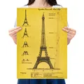 Affiches Tour Eiffel pour Décoration de Maison Peinture Plan Architectural Papier Kraft Rétro