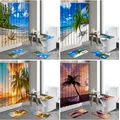 Ensemble de 4 rideaux de douche antidérapants paysage d'océan palmier de plage coucher de soleil