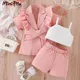 MiniFox-Ensemble Blazer Rose à Volants pour Fille Manteau à Revers Haut Court et Short Vêtements