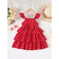 Robe à manches volantes pour enfants jupe de gâteau à pois ondulés jolies jupes de princesse