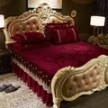 AI WINSURE-Couvre-lit en velours de dentelle brodée jupe de lit à volants couvre-lit matelassé en