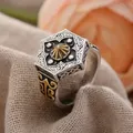 Bague en argent thaïlandais vintage pour hommes fleur de pentagone bague punk rock cadeaux de