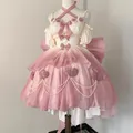 Robe Lolita Victorienne Rétro pour Femme Élégante Douce Nministériels d Perle Volants Rose