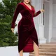 Robe plissée moulante en velours pour femme col en V manches longues robe élégante grande