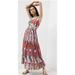 Anthropologie Dresses | Anthropologie Square Neck Maxi Dress Tiered Ruffle Hem Red Purple Pink 6 Petite | Color: Cream/Red | Size: 6p