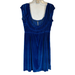 Free People Dresses | Free People Xs Smocked Blue Velvet Mini Dress Tie Neck Short Cap Sleeve C28 | Color: Blue | Size: Xs