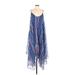 Bebe Casual Dress - A-Line V Neck Sleeveless: Blue Stripes Dresses - Women's Size Small