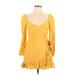 Lulus Casual Dress - Mini V-Neck Long sleeves: Yellow Print Dresses - Women's Size Large