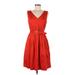 Ellen Tracy Casual Dress - A-Line V-Neck Sleeveless: Red Print Dresses