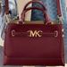 Michael Kors Bags | Michael Kors Reed Small Dark Cherry Leather Center Zip Belted Satchel Purse Nwt | Color: Gold/Purple | Size: Small