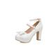 Cute Office Lady Footwear Woman Lolita Style Buckle Shoes Platform Block High Heels Pumps Bow Round Toe Ankle Strap Lady Pumps Spring Pumps, White, 4 UK