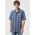 Karohemd WRANGLER "Western" Gr. M, N-Gr, blau (light blue indigo) Herren Hemden Kurzarm